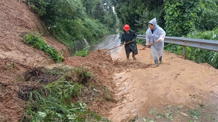 黨員干部冒雨清除路障。昭化區(qū)融媒體中心供圖